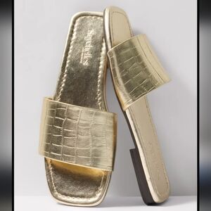 Seychelles  Sz 6.5 Paris Croco Gold Slide Sandals NWOT